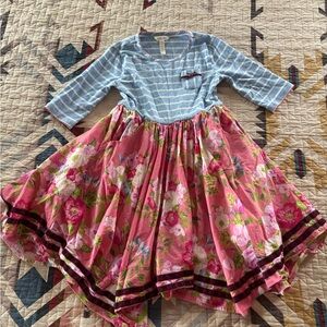 Matilda Jane Blue Striped and Pink Floral Dress